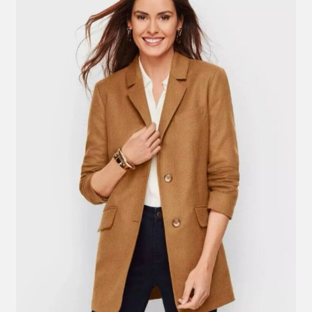Talbots Brushed Italian Wool Long Line Camel Brown Blazer